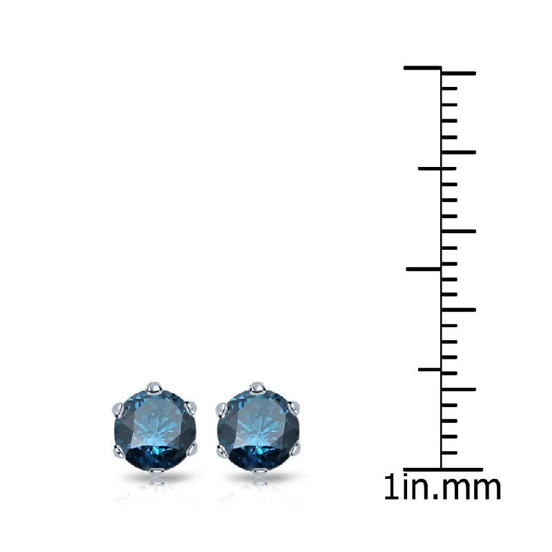 Auriya 1ctw Round Blue Diamond Stud Earrings 14k Gold 6-Prong (SI2-SI3)