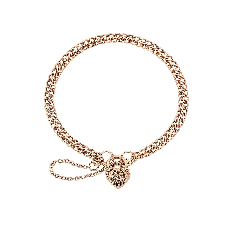 9ct Rose Gold Silver Infused Filigree Heart Bracelet