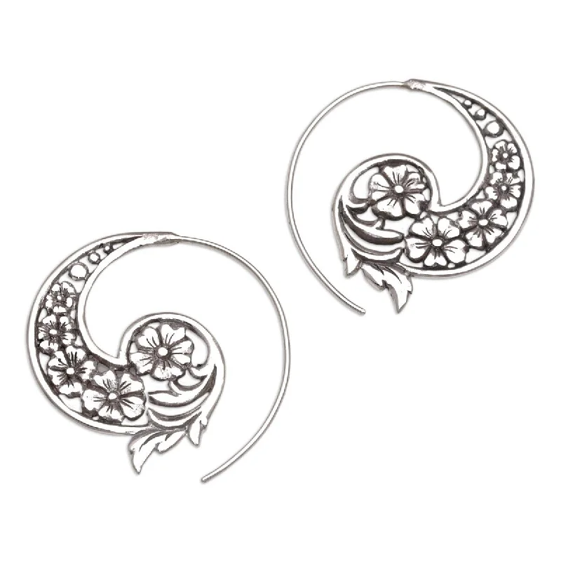 NOVICA Dazzling Flourish, Sterling silver half-hoop earrings - 1.3