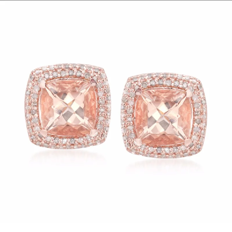 3.90 ct. t.w. Morganite and .55 ct. t.w. Diamond Earrings in 14kt Rose Gold Over Sterling