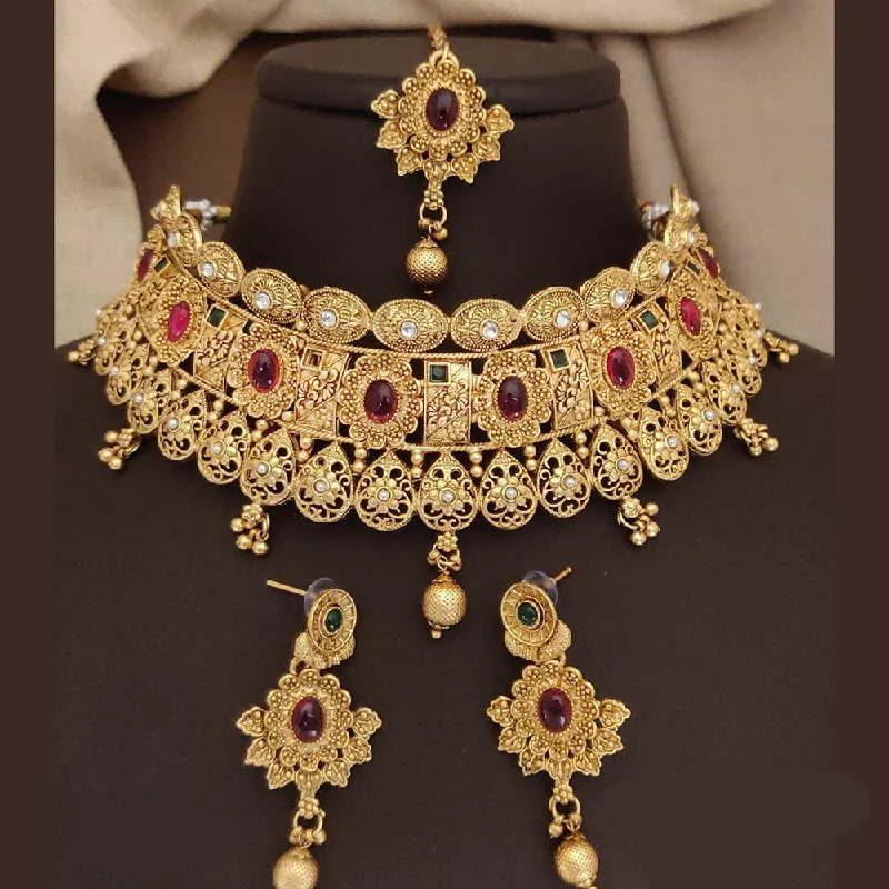 FS Collection Gold Plated Pota Choker Necklace Set