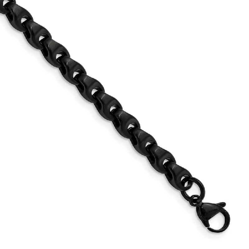 Mens 6mm Black Plated Stainless Steel Teardrop Chain Bracelet, 9 In