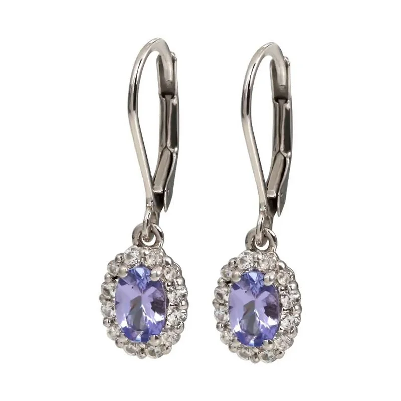 925 Sterling Silver Tanzanite and White Natural Zircon Earrings