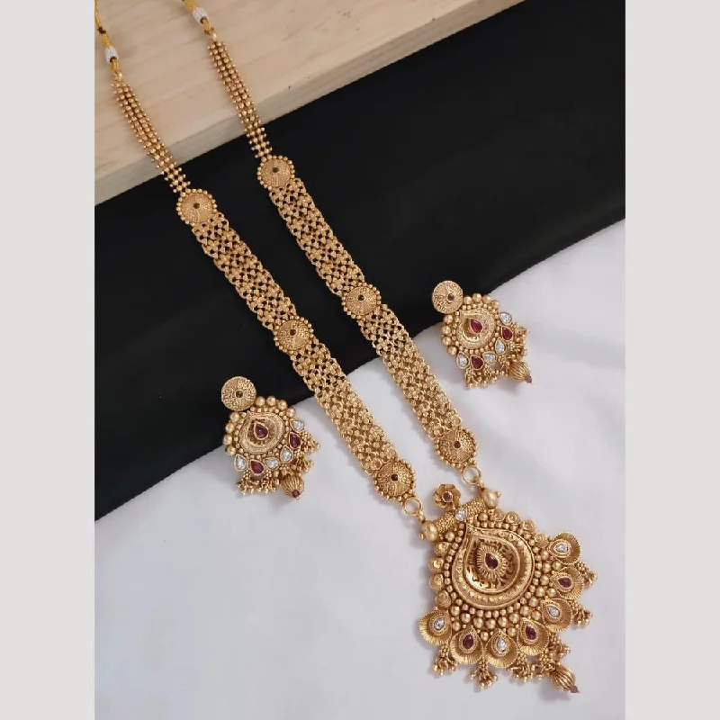 Manisha Jewellery Gold Plated Pota Stone And Pearls Long Necklace Set