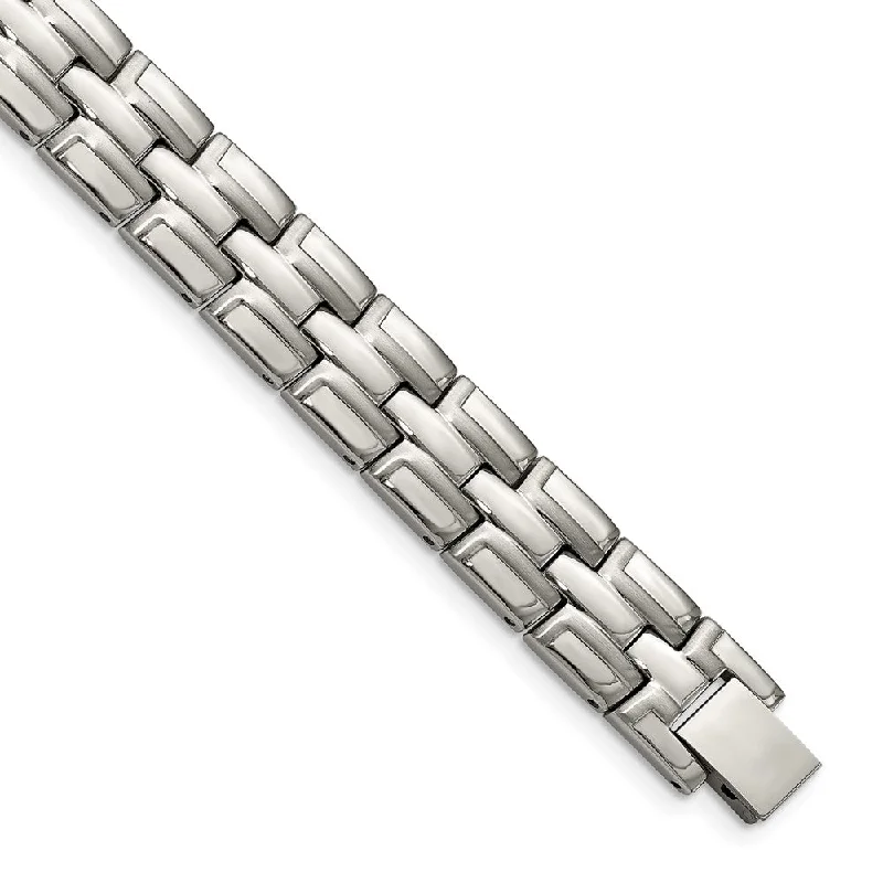 12mm Stainless Steel Brushed & Polished Panther Link Bracelet, 8.5 In