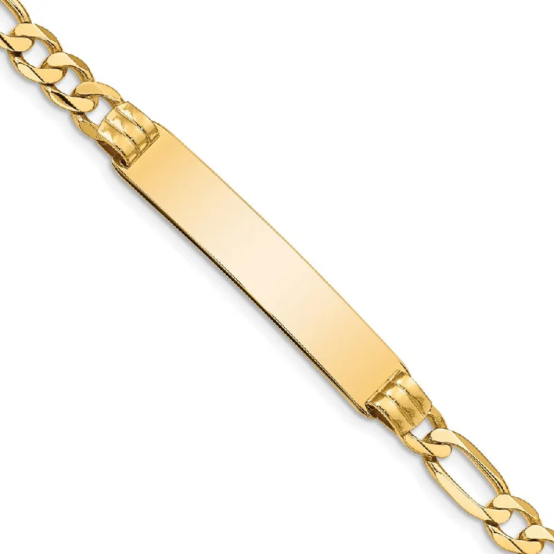 14k Yellow Gold Solid Figaro I.D. Bracelet with Lobster Clasp - 8 Inch