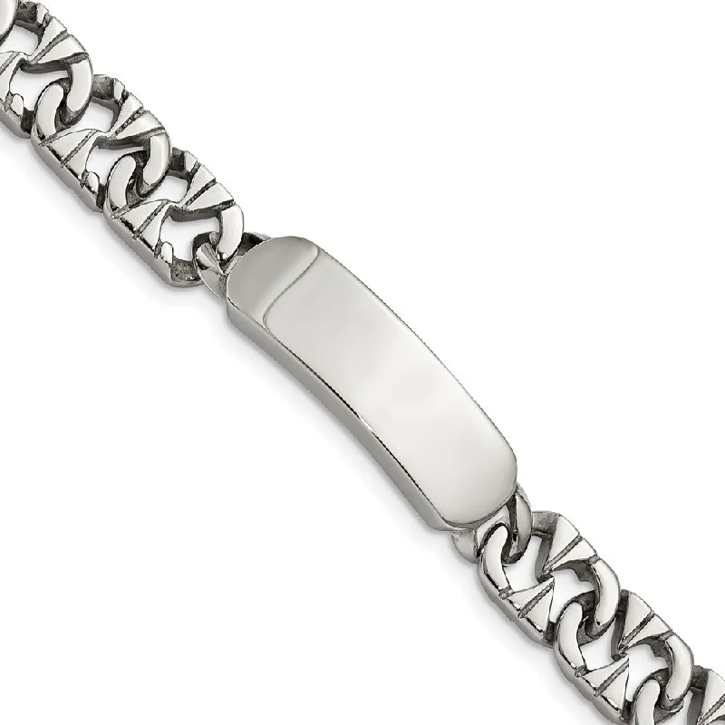 Men's 10mm Polished Stainless Steel Fancy Link I.D. Bracelet, 8.5 Inch