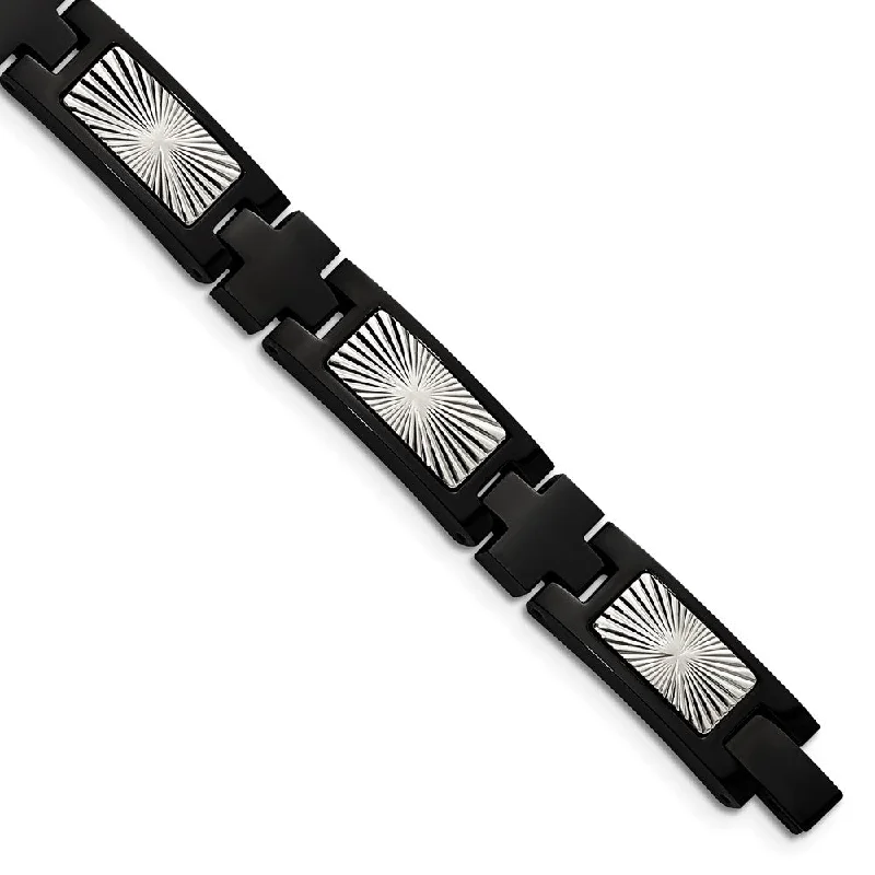 Men's 10mm Two-Tone Stainless Steel Starburst Link Bracelet, 8.5 Inch