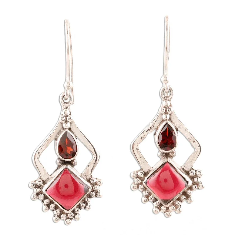 NOVICA Red Creativity, Garnet dangle earrings - 1.7L*0.6W