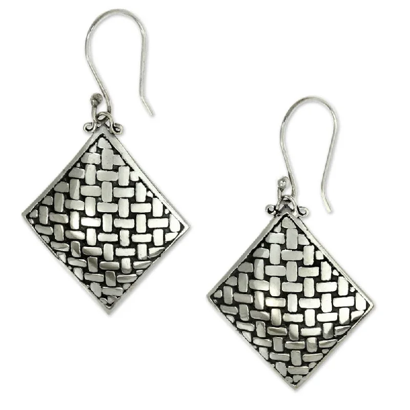 NOVICA Handmade Sterling Silver Bamboo Diamond Earrings (Indonesia)