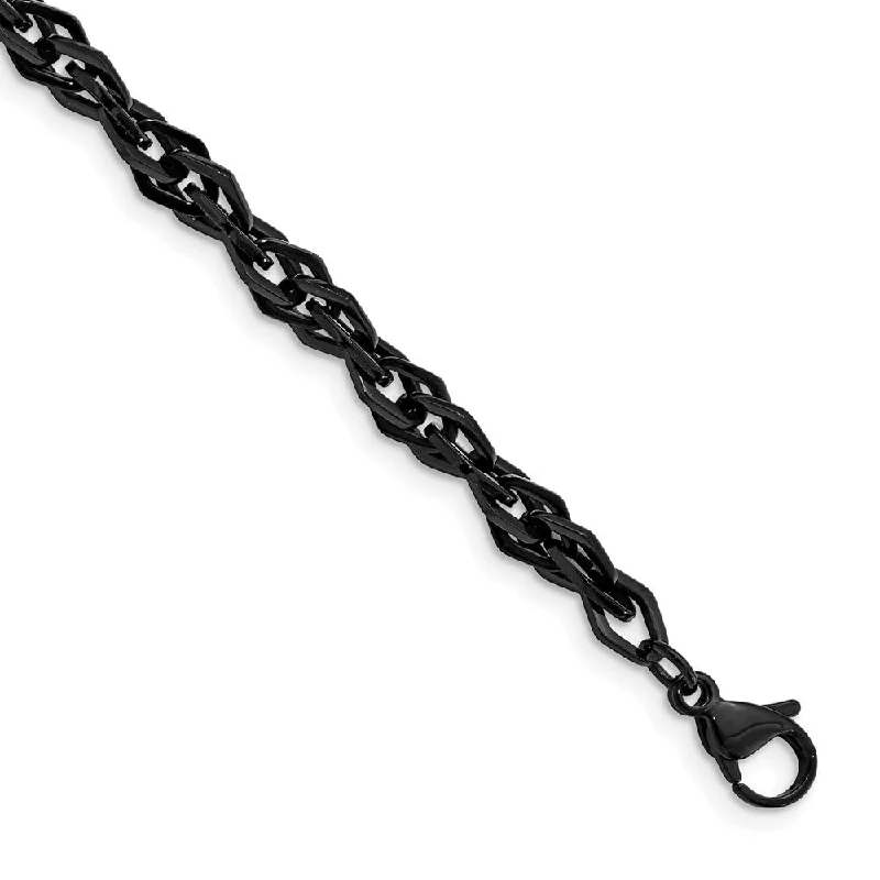 Mens 6mm Black Plated Stainless Steel Fancy Link Chain Bracelet, 9 In