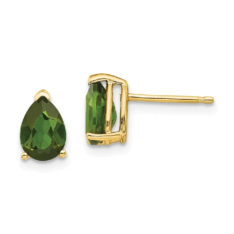 14k Yellow Gold Green Tourmaline Earrings (L-8 mm, W-5 mm)