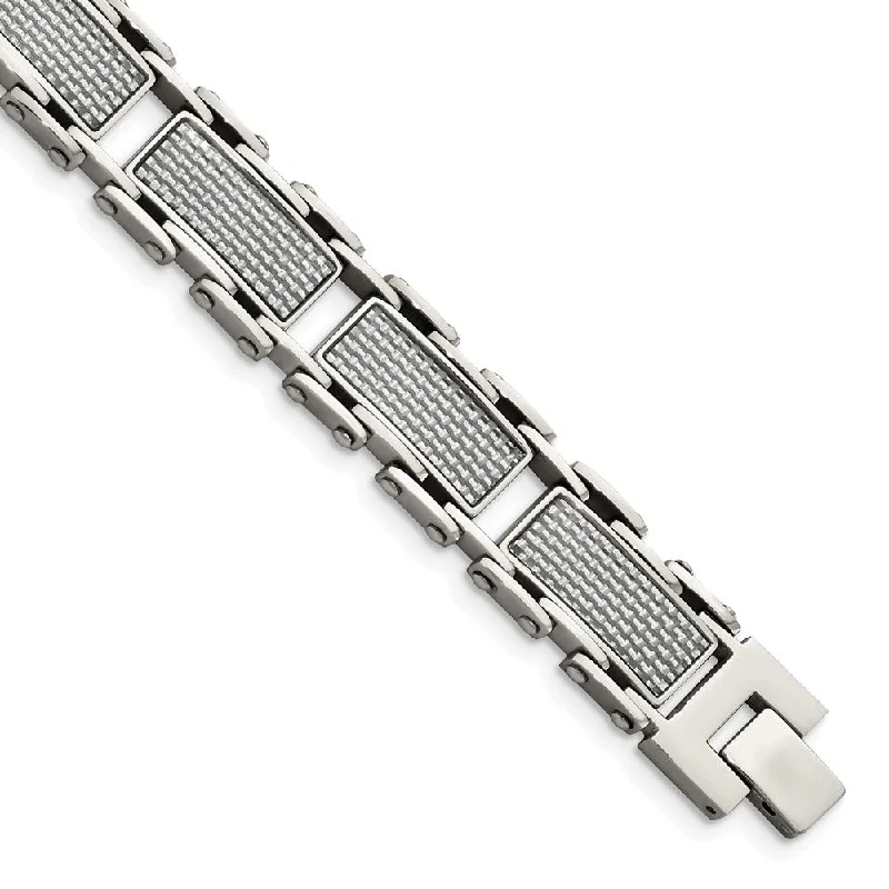 Men's 14mm Stainless Steel & Gray Carbon Fiber Inlay Bracelet, 8.5 In