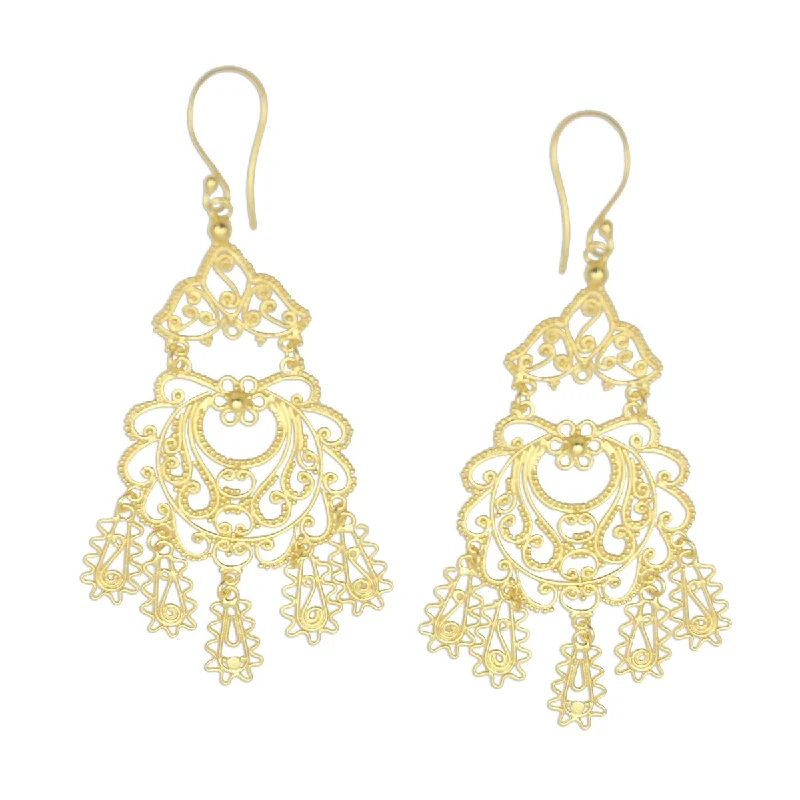 NOVICA Real Beauty, Gold plated sterling silver chandelier earrings - 3.3*1.2