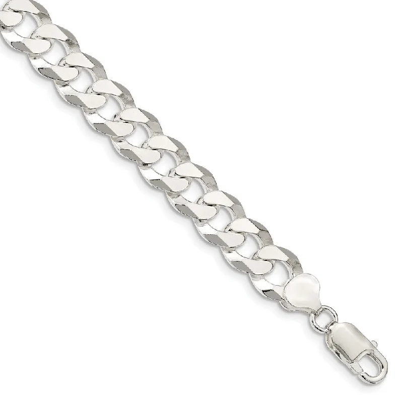 Men's 10.5mm Sterling Silver Solid Beveled Curb Chain Bracelet