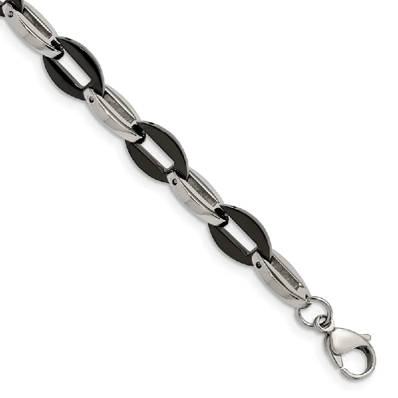 8mm Stainless Steel & Black Plated Oval Link Chain Bracelet, 7.5 Inch