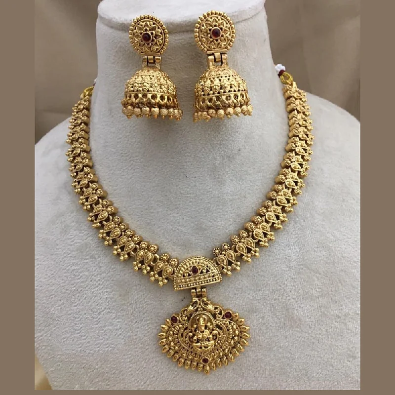 Joyful Jewel Art Matte Gold Plated Pota Stone Temple Necklace Set