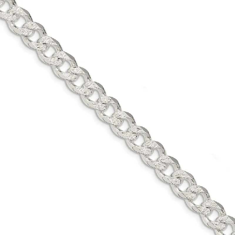 Men's 9mm Sterling Silver Solid Pave Curb Chain Bracelet