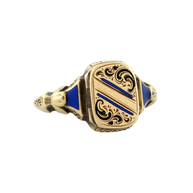 Victorian 15k Enameled Locket Ring