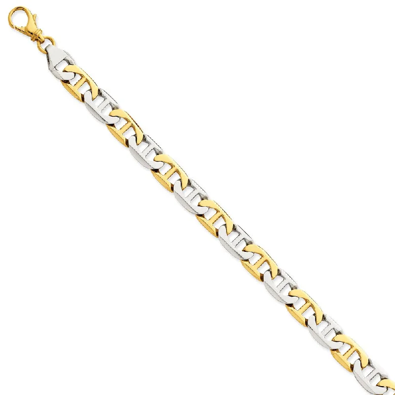 Men's 8mm 14k Two Tone Gold Polished Anchor Chain Bracelet