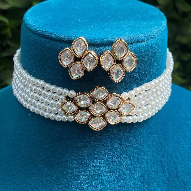 Royal Kundan Jewellery Gold Plated Polki Kundan And Pearls Choker Necklace Set