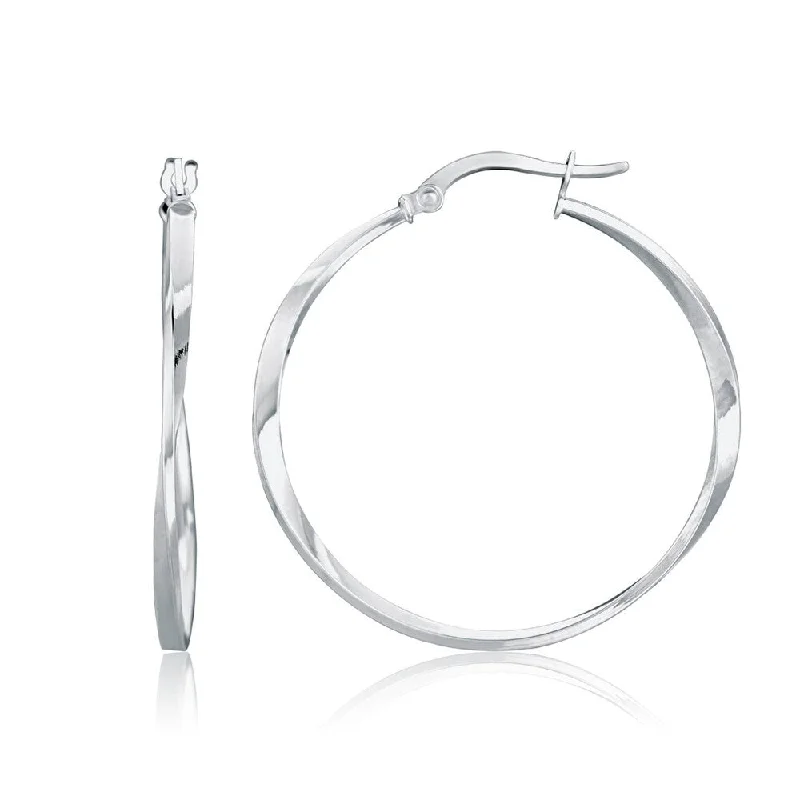 14k White Gold Mobius Twisted Hoop Earrings