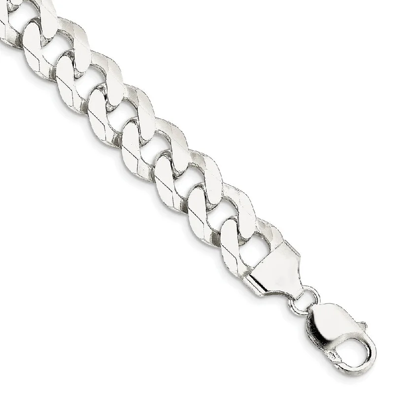 Men's 13mm Sterling Silver Solid Beveled Curb Chain Bracelet