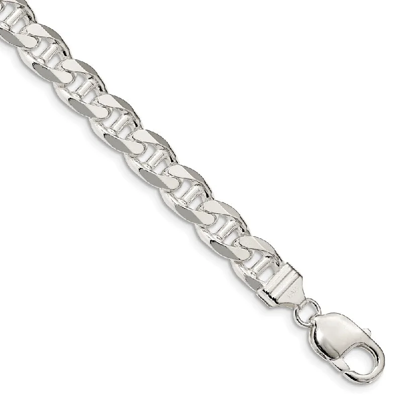 Mens 9mm Sterling Silver Solid Flat Cuban Anchor Chain Bracelet