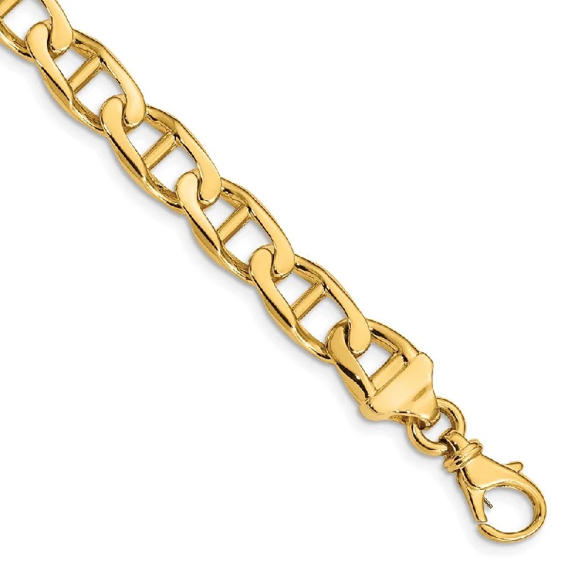 Men's 14k Yellow Gold, 9mm Anchor Chain Link Bracelet - 8 Inch