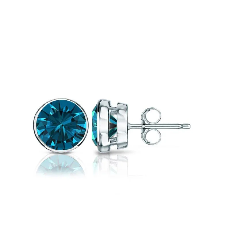 Auriya 14k Gold 1ctw Blue Diamond Stud Earrings Bezel-set (I1-I2)