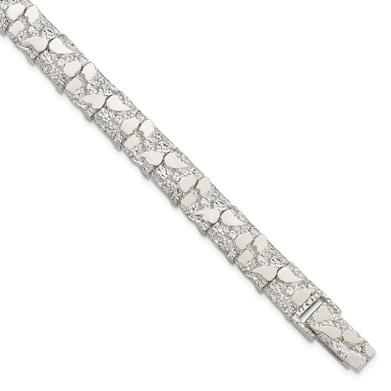 9mm Sterling Silver Nugget Link Bracelet, 8 Inch