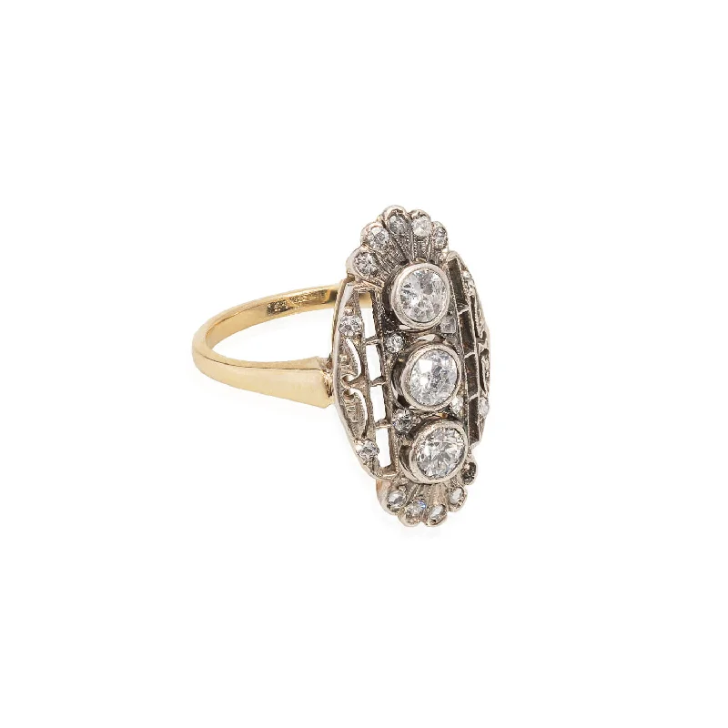 Edwardian 14kt/Sterling 3-Stone Diamond Ring