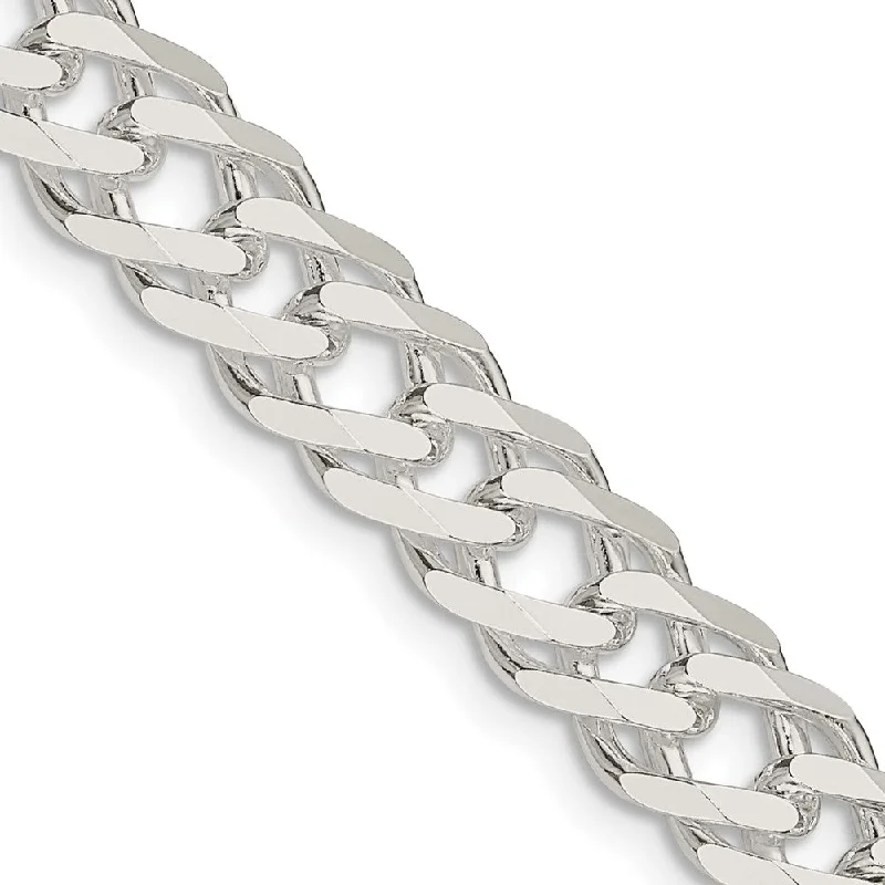 7.75mm Sterling Silver Diamond Cut Rambo Flat Curb Chain Bracelet