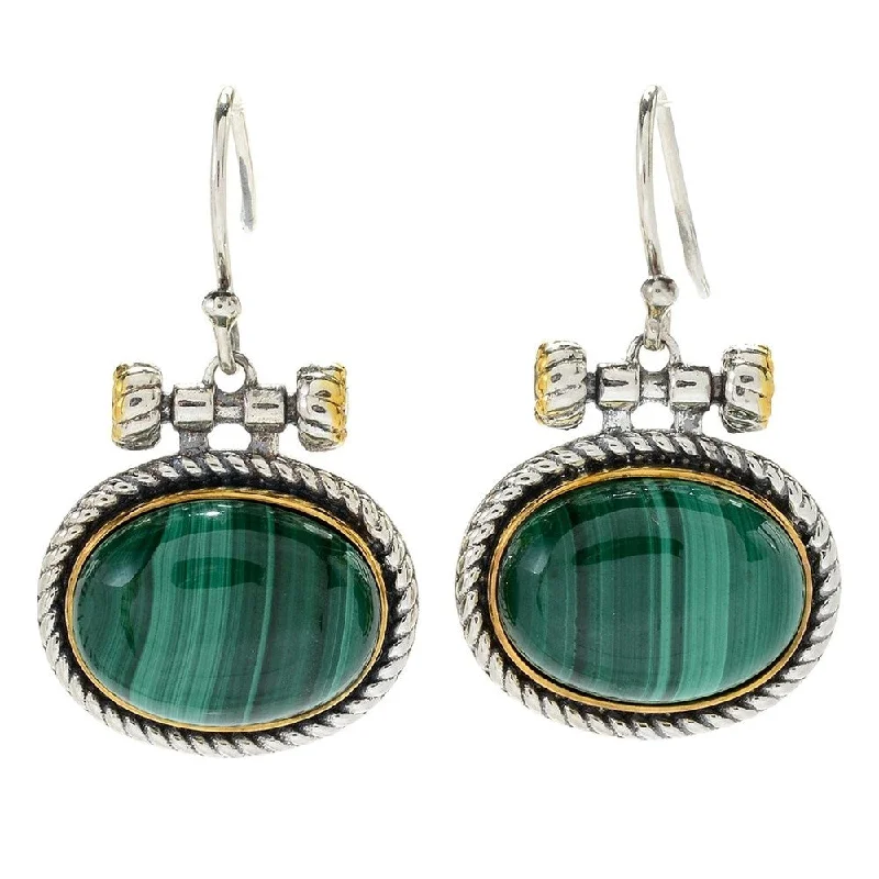 Sterling Silver 1.25" Malachite & Peridot East-West Drop Earrings