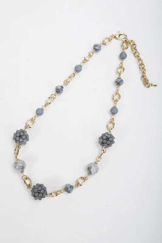 Grey Beaded Link Necklace