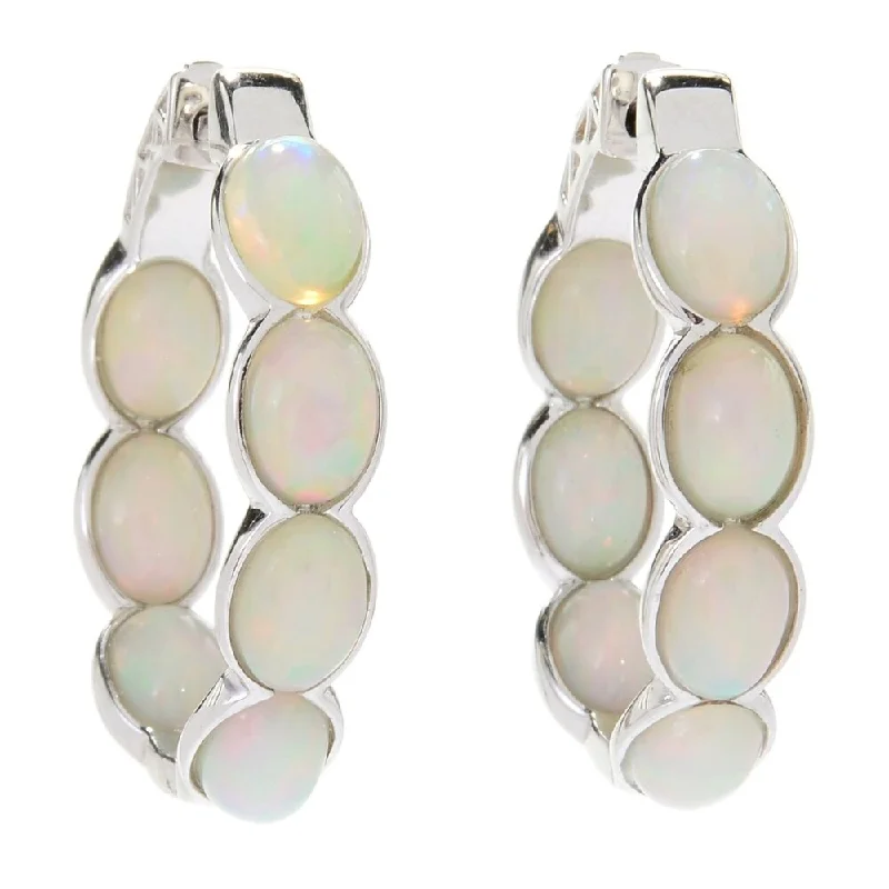 Sterling Silver 1" Ethiopian Opal Inside-out Hoop Earrings