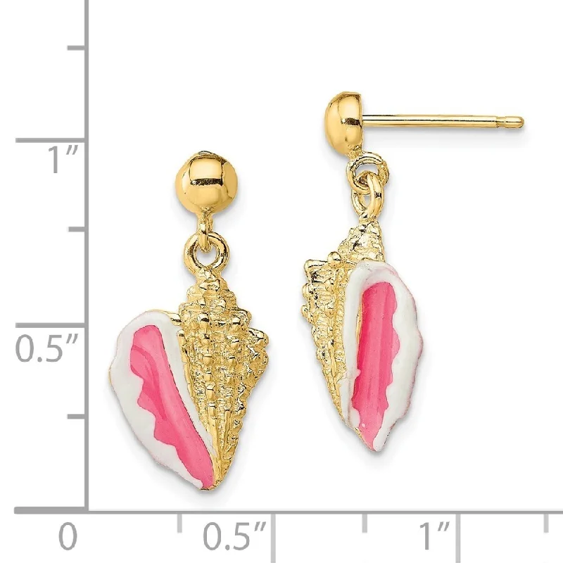 Diamond2Deal 14K Yellow Gold White and Pink Enamel Conch Shell Dangle Earrings (L-15.1 mm, W-10.7 mm)