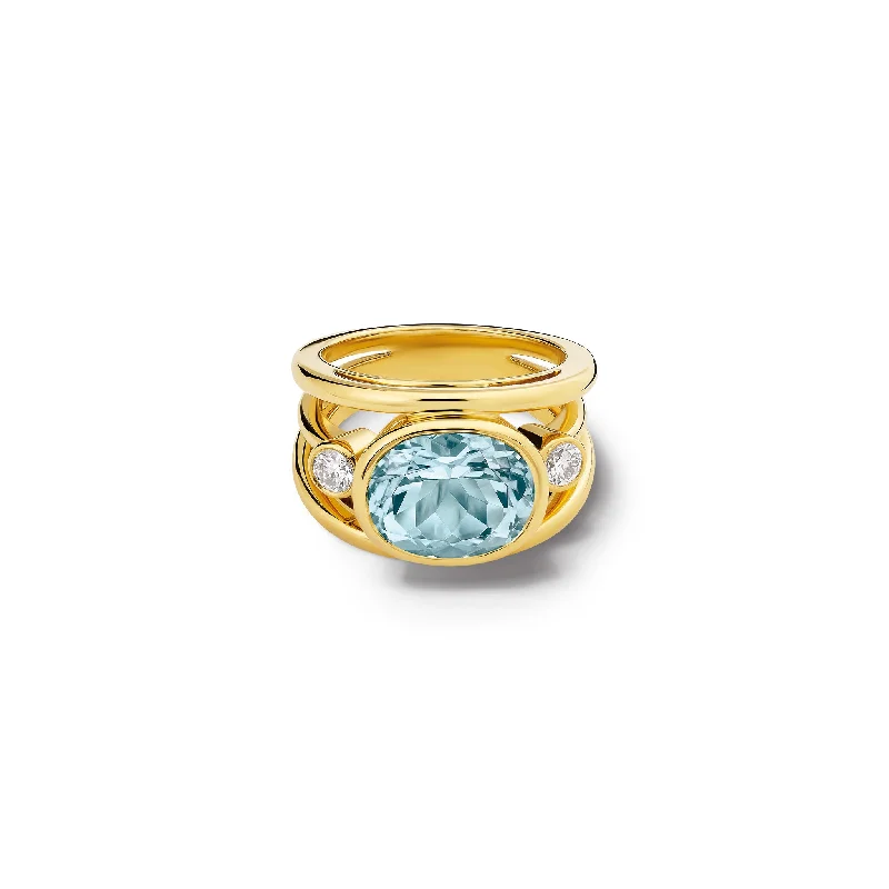 Aeneus Roman Ring 18ct Yellow Gold - Aquamarine & Diamond