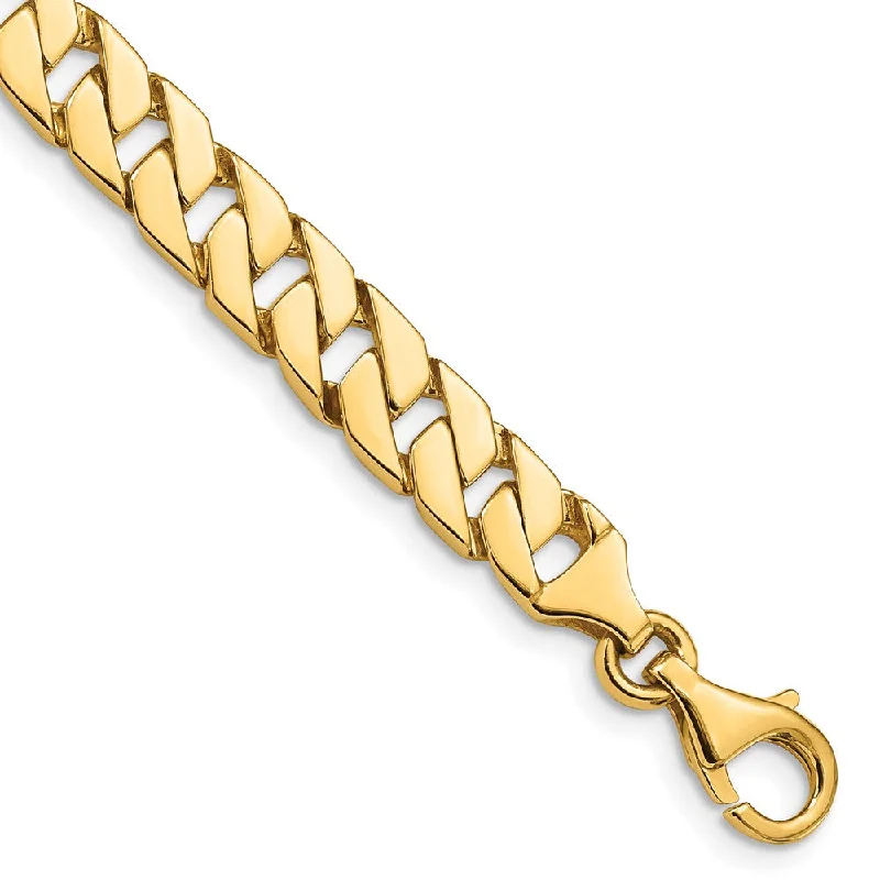 Men's 14k Yellow Gold, 7mm Fancy Square Curb Chain Bracelet - 7 Inch