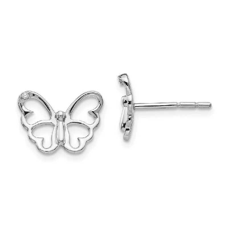 925 Sterling Silver Diamond Butterfly Stud Earrings (L-10 mm, W-13 mm)