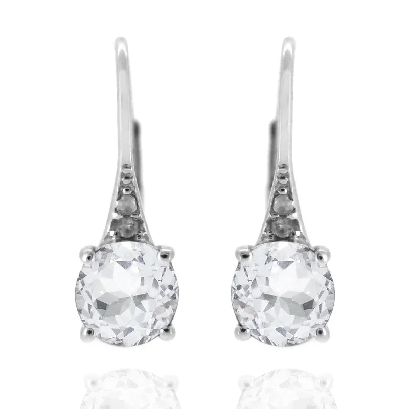 925 Sterling Silver White Topaz and Diamond Earrings