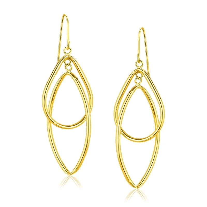 14k Yellow Gold Entwined Teardrop Double Row Earrings