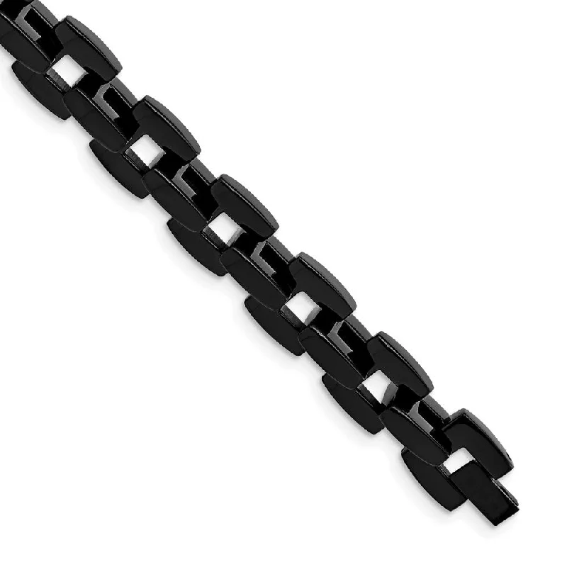 Men's Black Plated Stainless Steel 10mm Square Chain Bracelet, 9 Inch