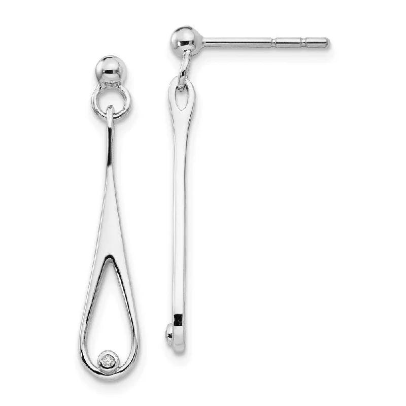 925 Sterling Silver Diamond Dangle Earrings (L-34 mm, W-11 mm)