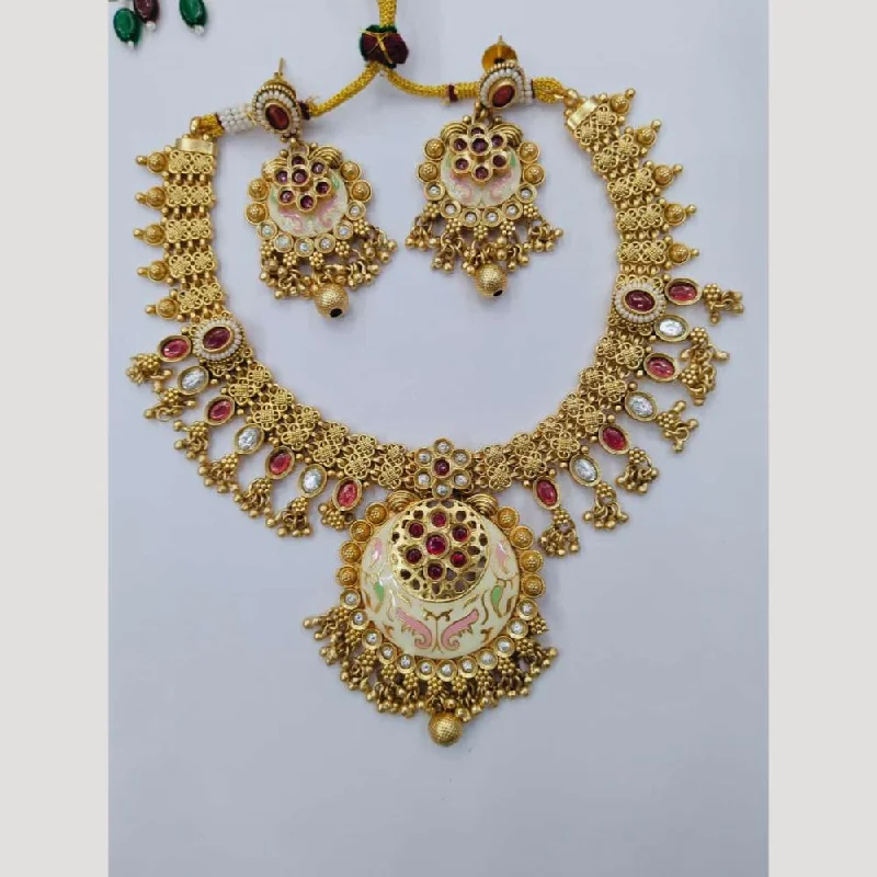 Manisha Jewellery Gold Plated Pota Stone And Beads Meenakari Necklace Set