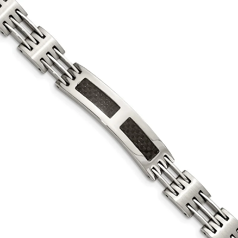 Men's 10mm Stainless Steel & Carbon Fiber I.D. Bracelet, 8.5 Inch