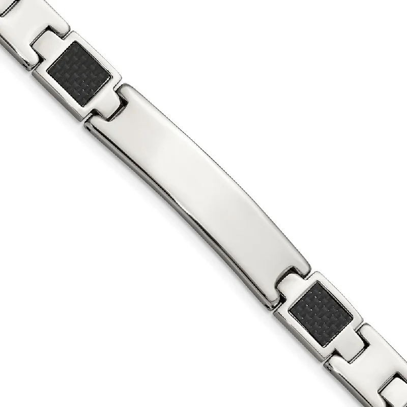 Men's Stainless Steel and Carbon Fiber I.D. Bracelet, 8.5 Inch