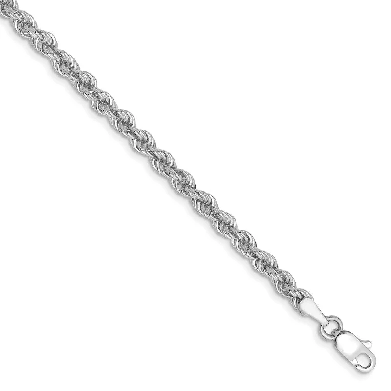 3mm, 14k White Gold, Handmade Solid Rope Chain Bracelet, 7 Inch