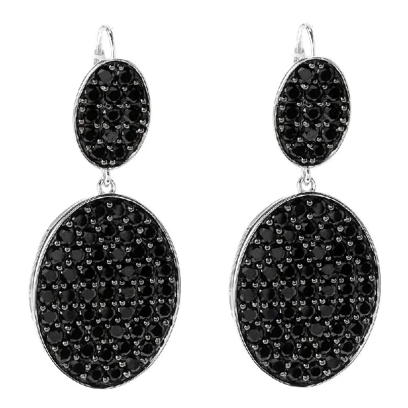 Rhodium Over Sterling Silver 10.4ctw Black Spinel Drop Earrings 1.8'L