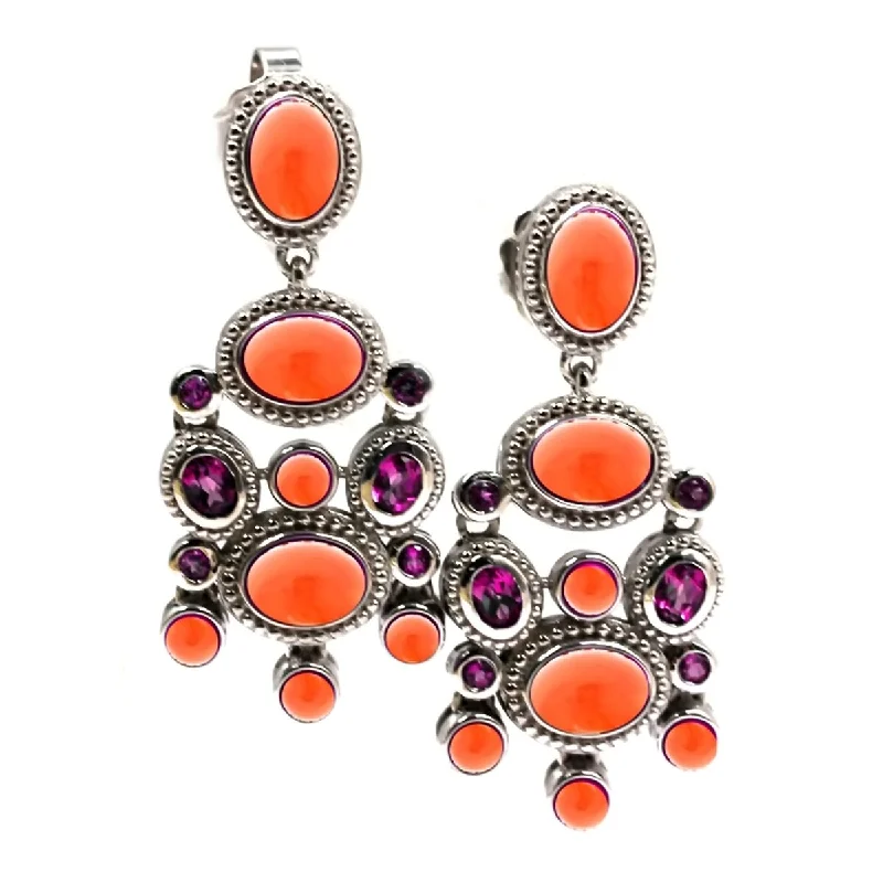 925 Sterling Silver Rhodolite Garnet and Pink Opal Earrings